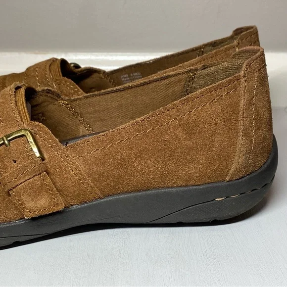Croft & Barrow Leather Slip On Shoes Womens Size 9 Buckle Loafers Brown Suede - Picture 7 of 16